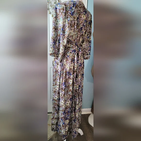 & Other Stories Relaxed Wrap Maxi Dress Womens 6 Brown & Multi Floral Silk Blend - Picture 5 of 16